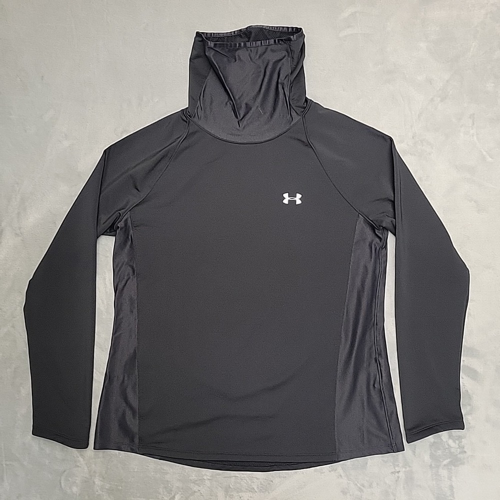 Under Armour Shirt Mens XL Black Coldgear Balaclava Hoodie Mock Neck Run